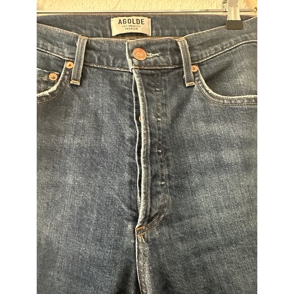 AGOLDE 27 High Rise Straight Crop Raw Hem Button Fly Denim Jeans Stretch EUC - Picture 5 of 11